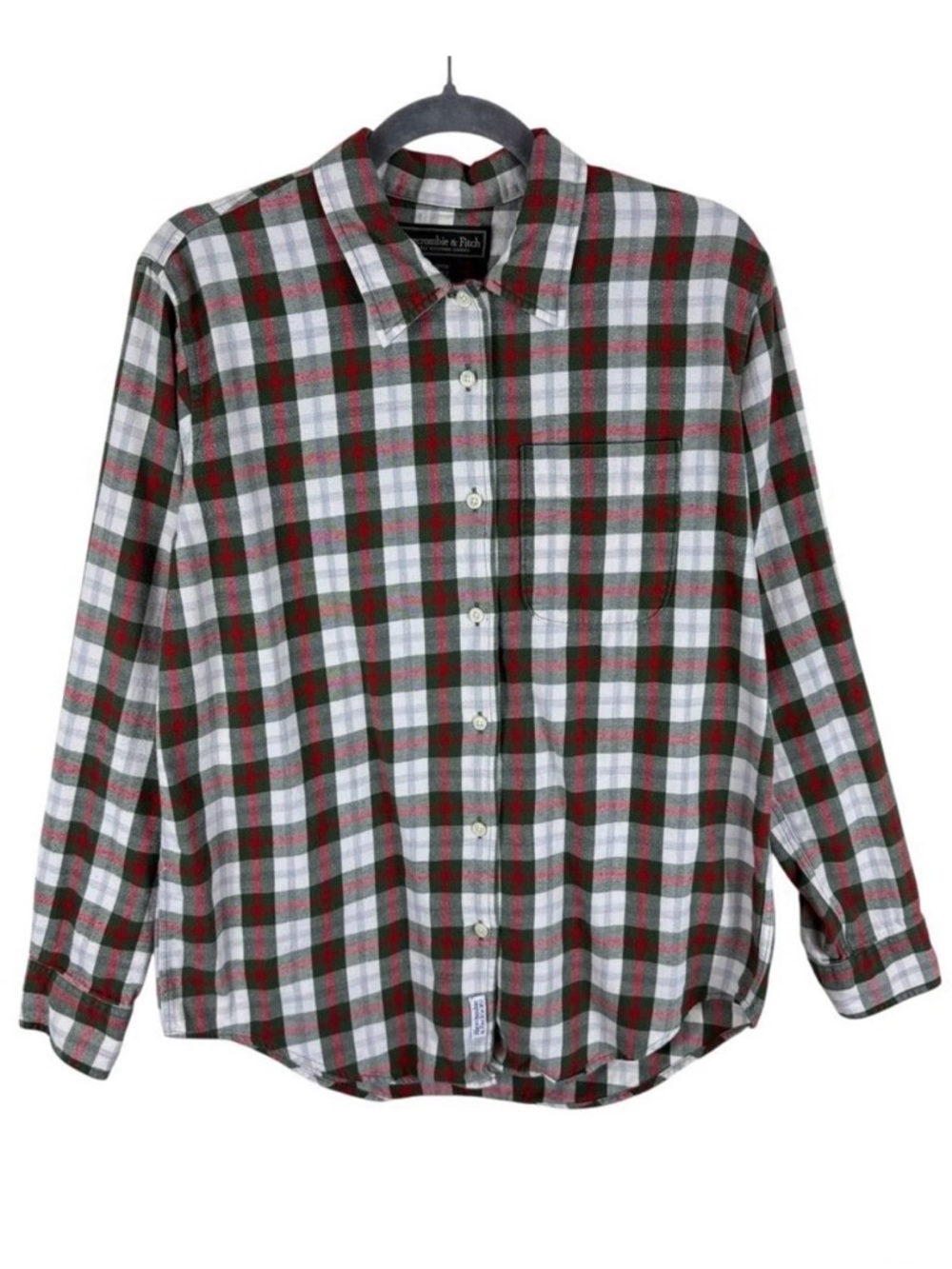 Abercrombie & Fitch Vintage 100% Cotton Red White Green Flannel Button Up Mens S